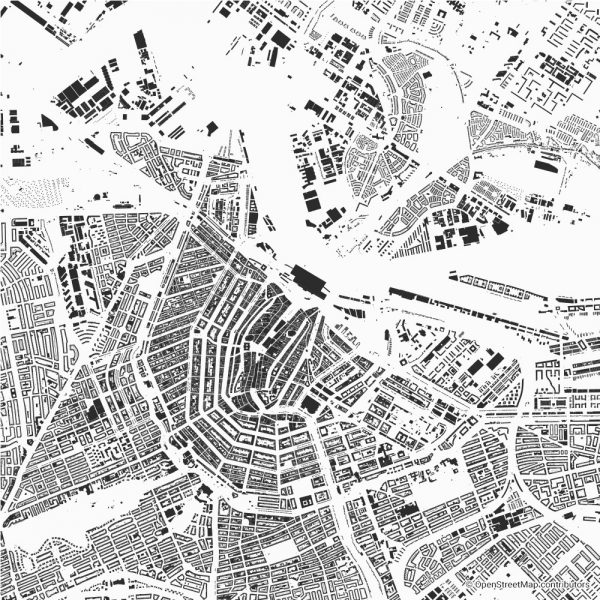 Figure-ground diagram city map Schwarzplan Amsterdam