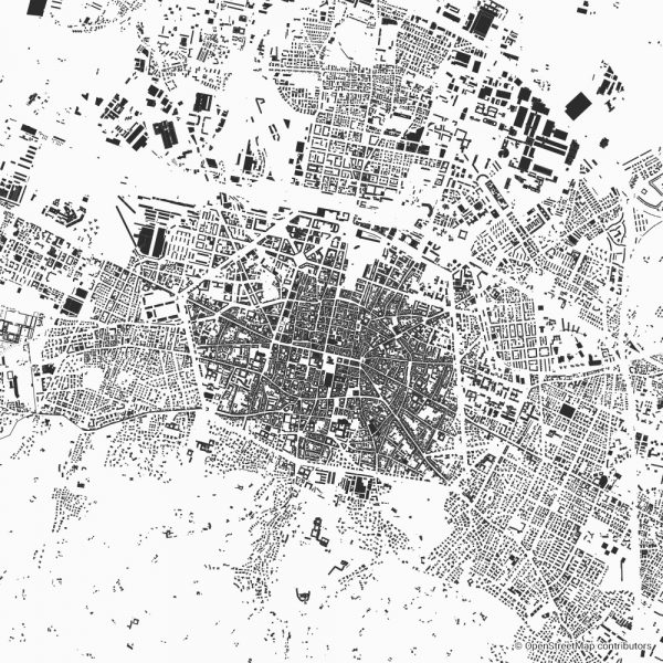 Figure-ground diagram city map Schwarzplan Bologna